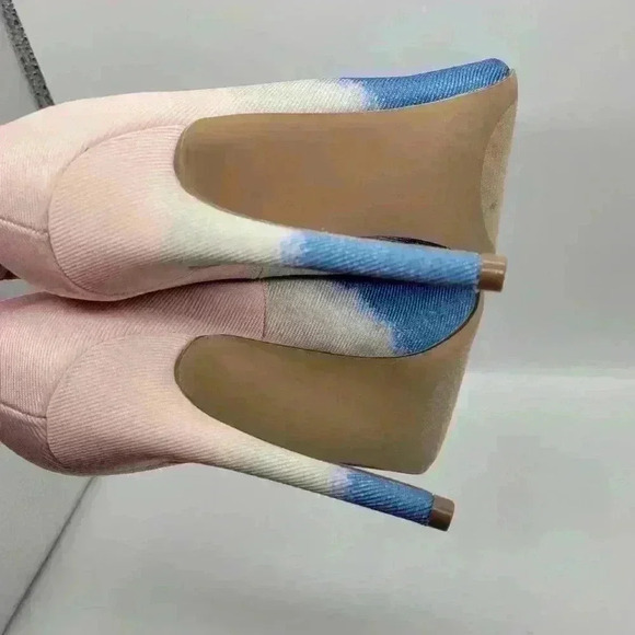 ShoeDazzle High Heels Pumps Denim Size 7.5 Light BLUE SOFT PINK Stiletto Pointed - Picture 7 of 12
